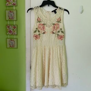 Cream Lace dress with rose embroidery